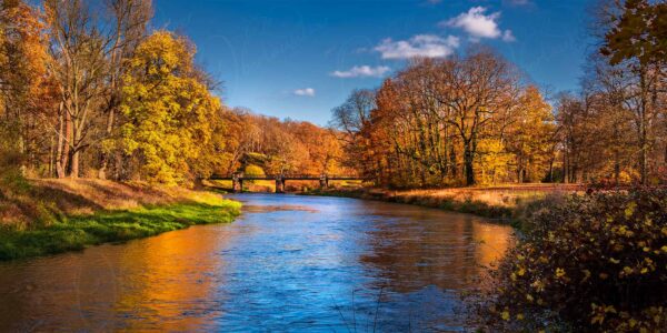 Die Neiße fließt ruhig durch den Fürst Pückler Park